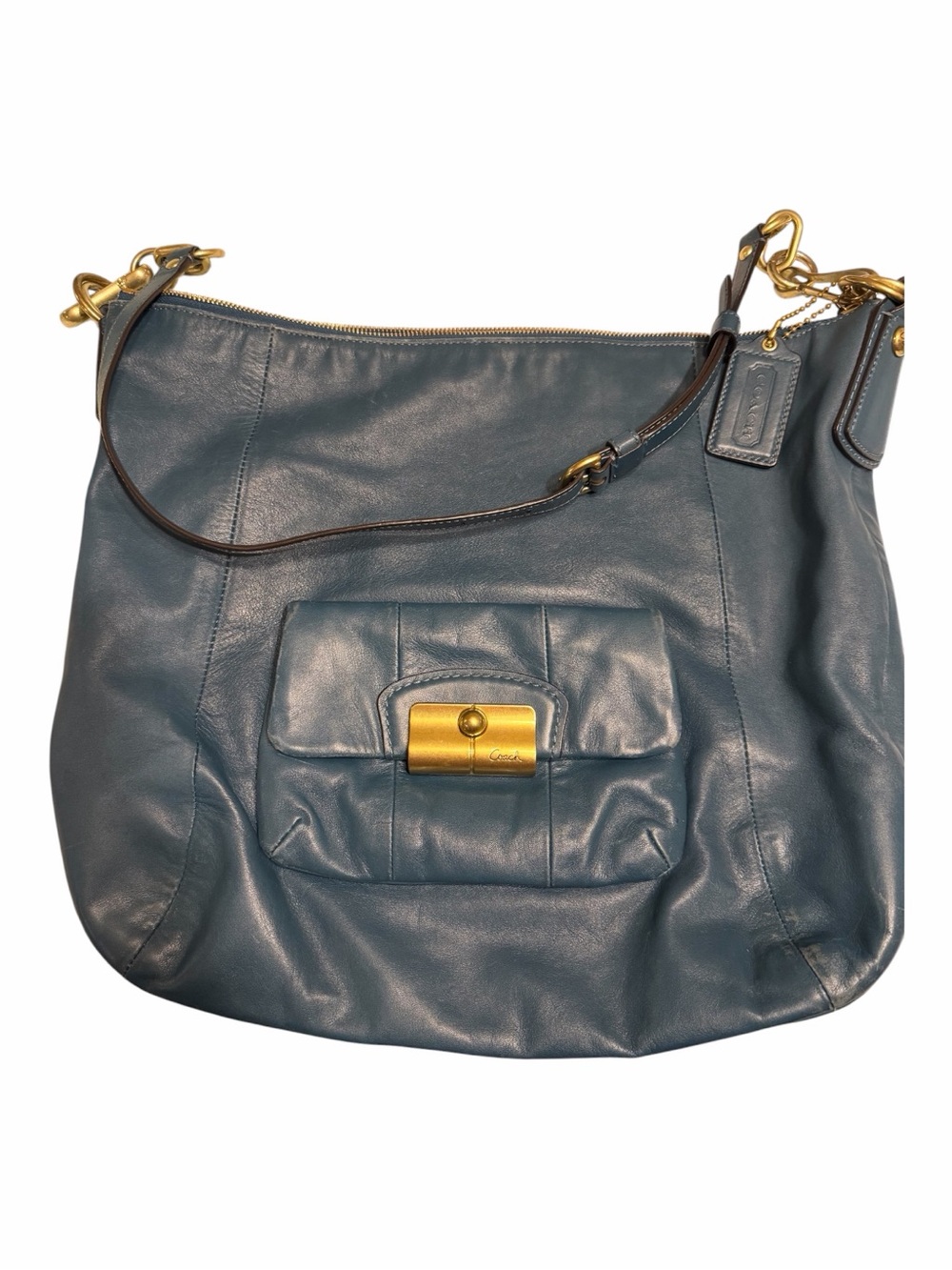 Coach Teal Leather Hobo Bag with Gold-Tone Hardware - Picture 1 of 11